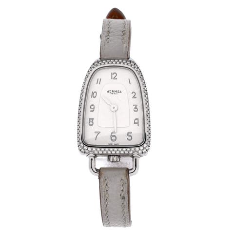 Galop d'Hermes Quartz Watch Stainless Steel and Leather with Diamond Bezel 21