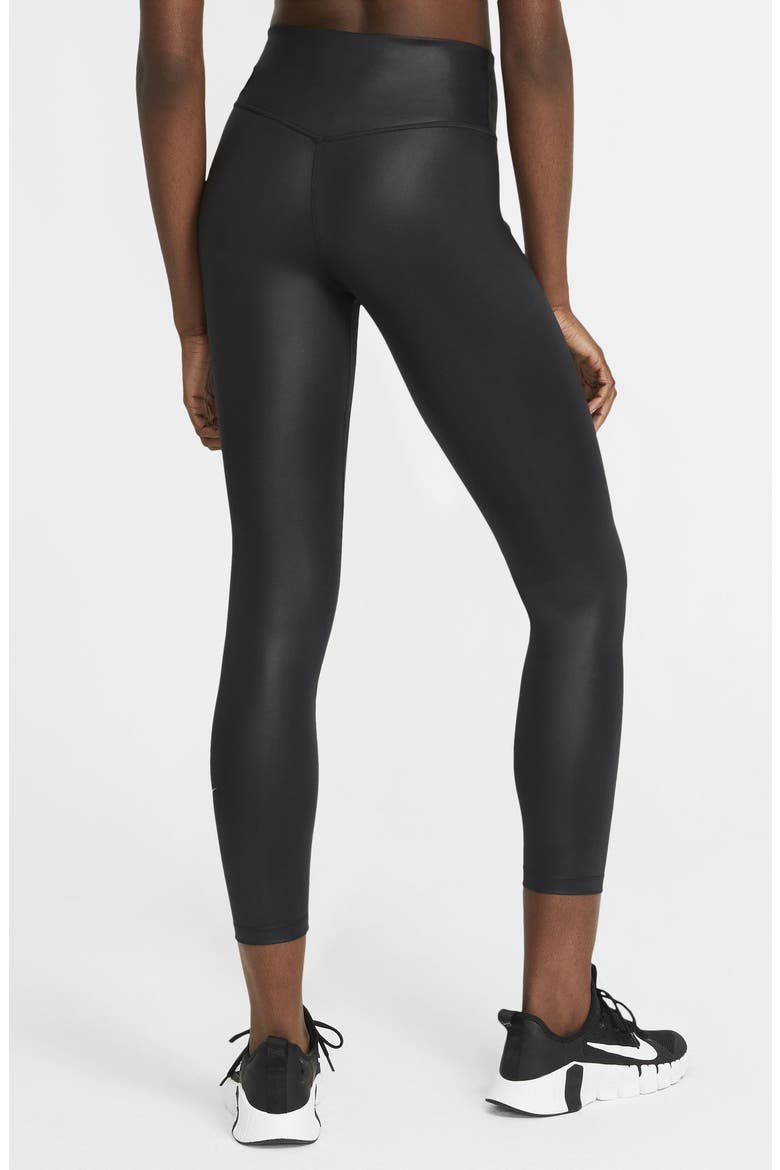 One Faux Leather Mid Rise 7/8 Leggings, Alternate, color, BLACK/ SMOKE GREY