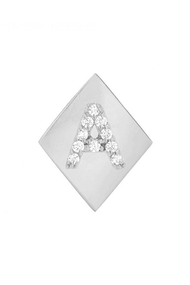 Framed Diamond Initial Earring, Main, color, WHITE GOLD-A