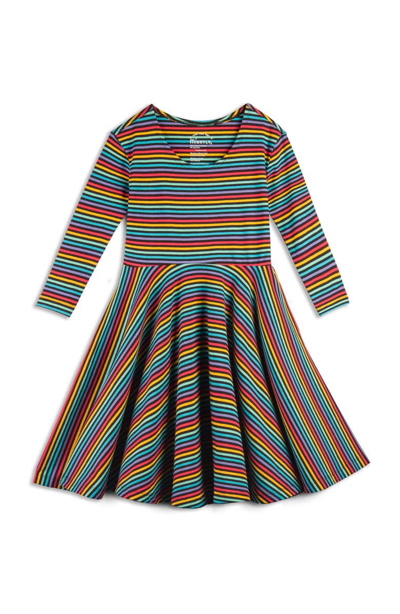 Mightly Organic Cotton 3/4 Sleeve Print Twirl Dress, Main, color, Jewel Stripe