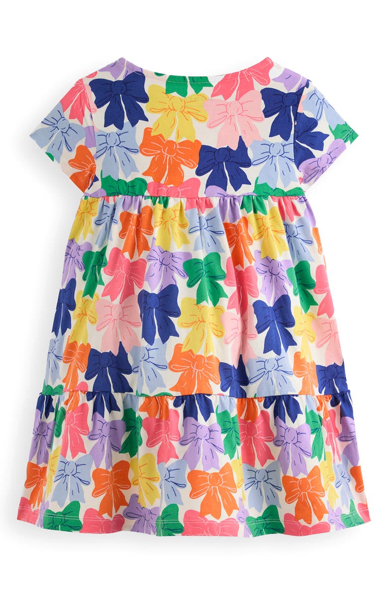 Mini Boden Kids' Ariel Bow Print Twirly Cotton Jersey Dress, Alternate, color, Multi Rainbows Bows