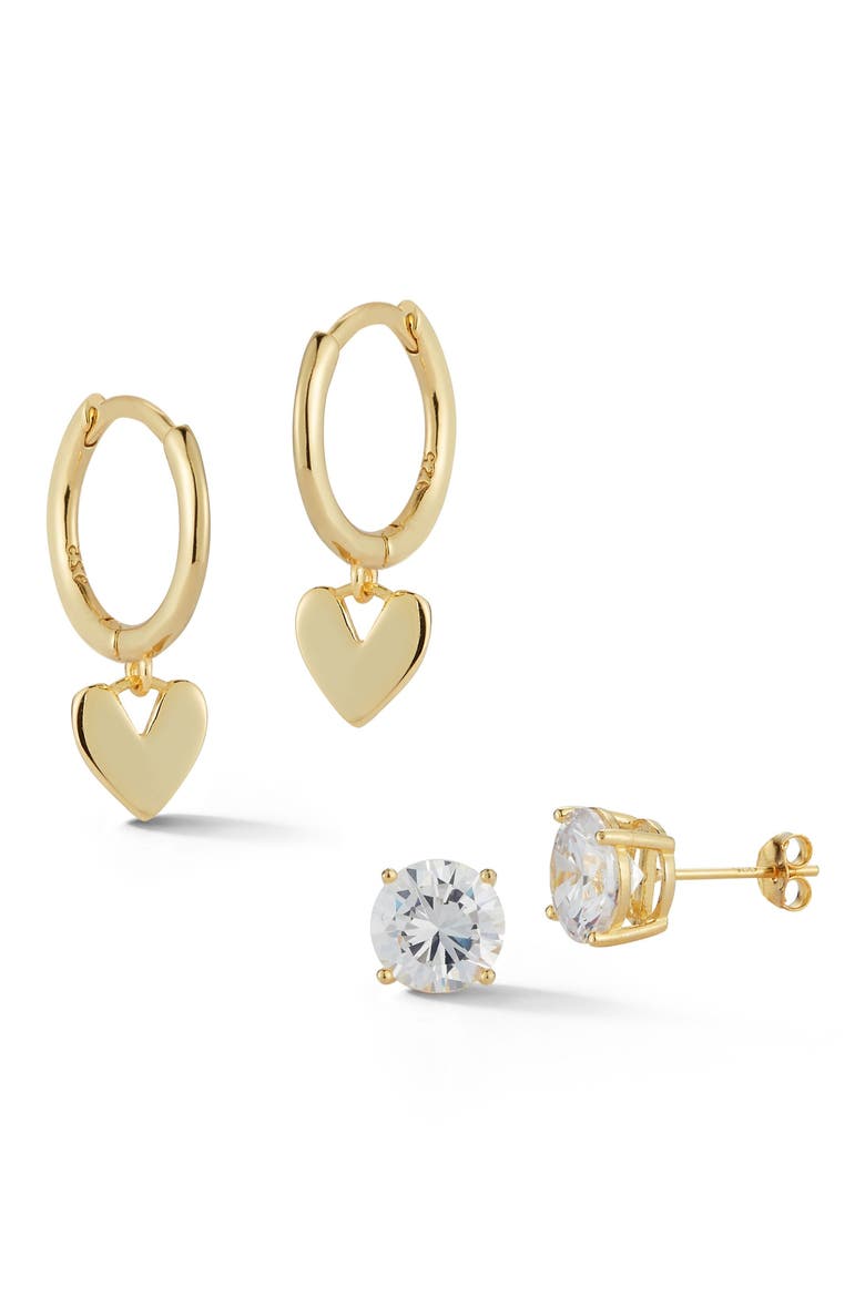 Set of 2 14K Gold Plated Silver Earrings, Main, color, GOLD