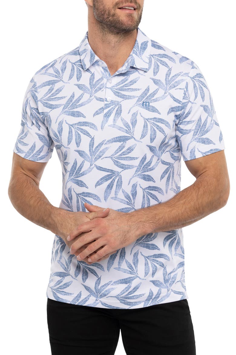 Gulf of Mexico Leaf Print Piqué Polo, Main, color, WHITE