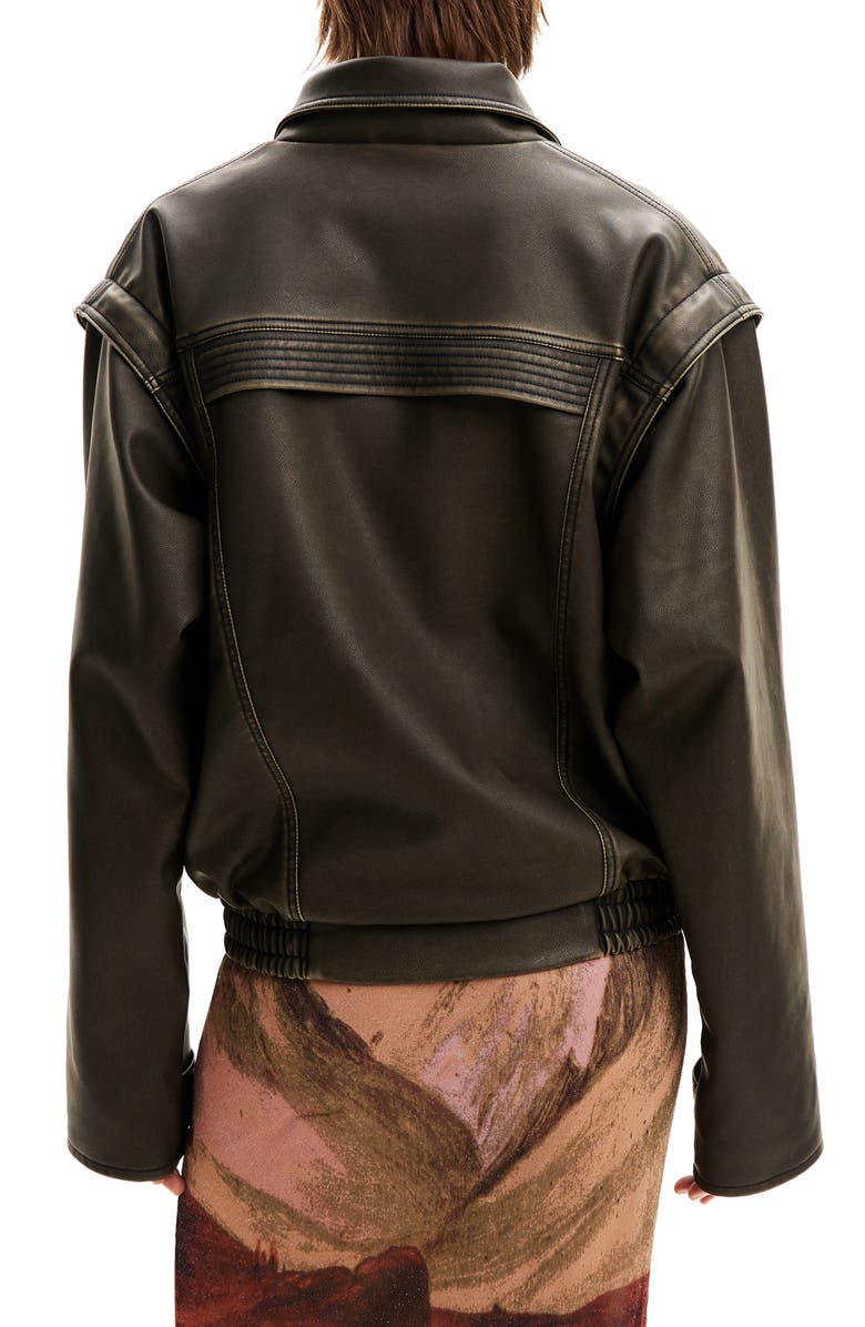 Desigual Faux Leather Jacket with Removable Sleeves, Alternate, color, 