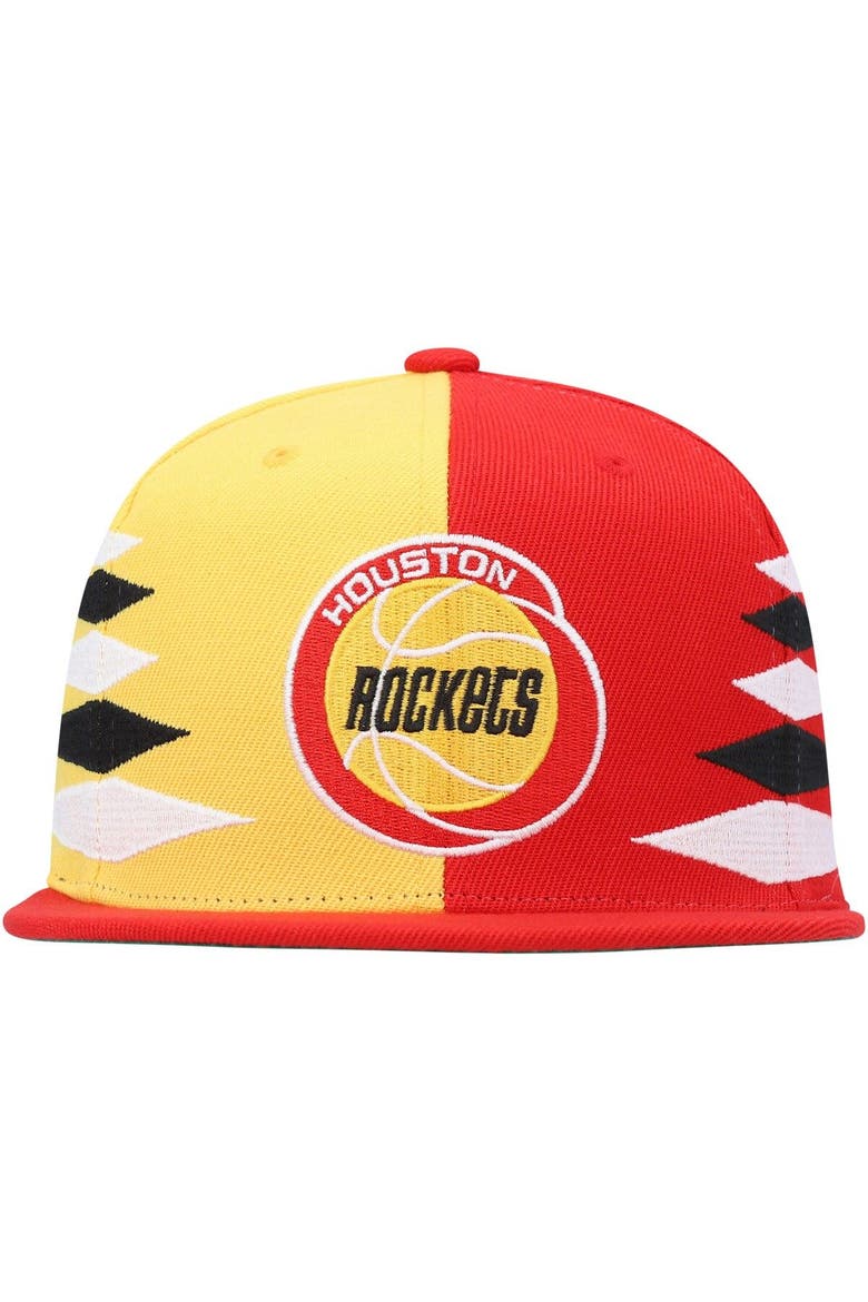 Men's Mitchell & Ness Red/Gold Houston Rockets Hardwood Classics Diamond Cut Snapback Hat, Alternate, color, Red