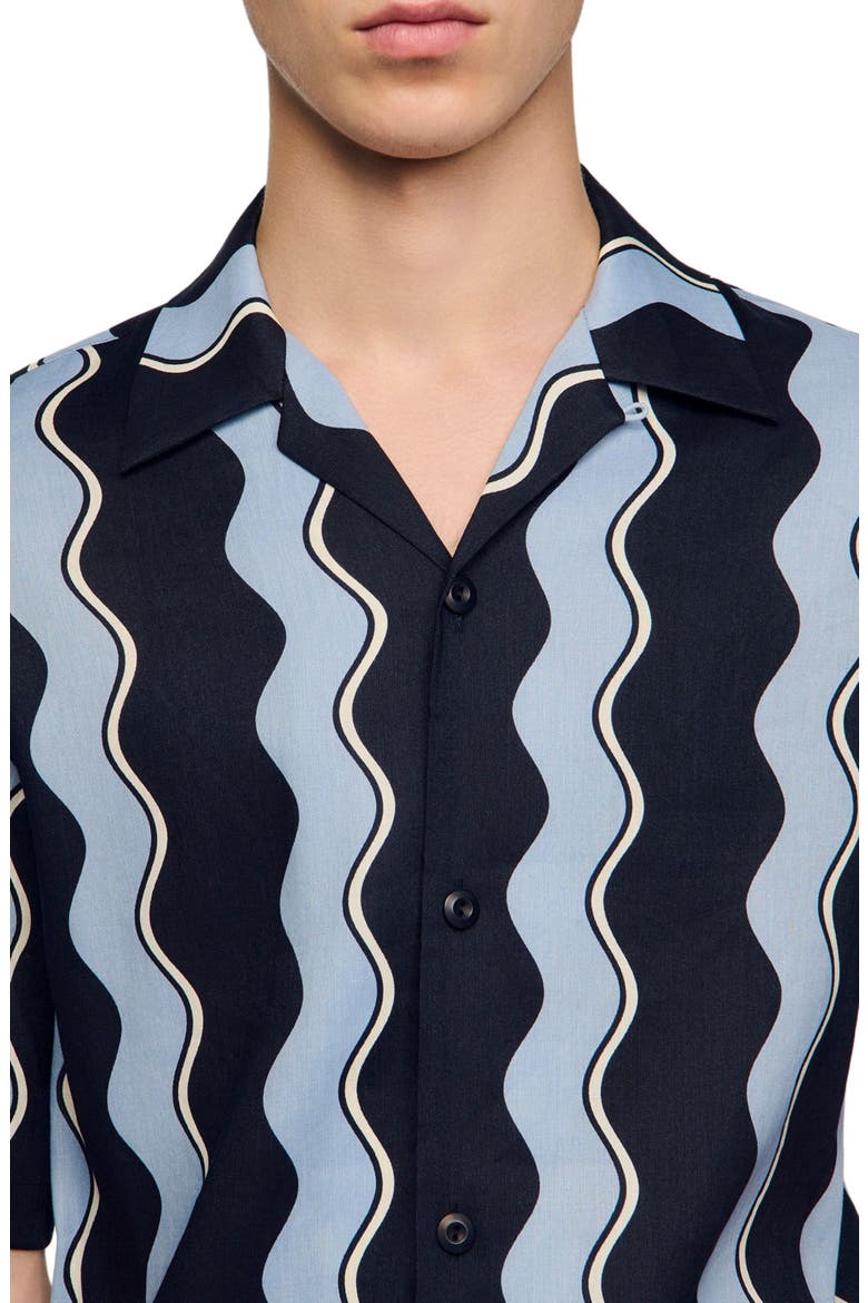 Printed linen shirt, Alternate, color, Navy blue