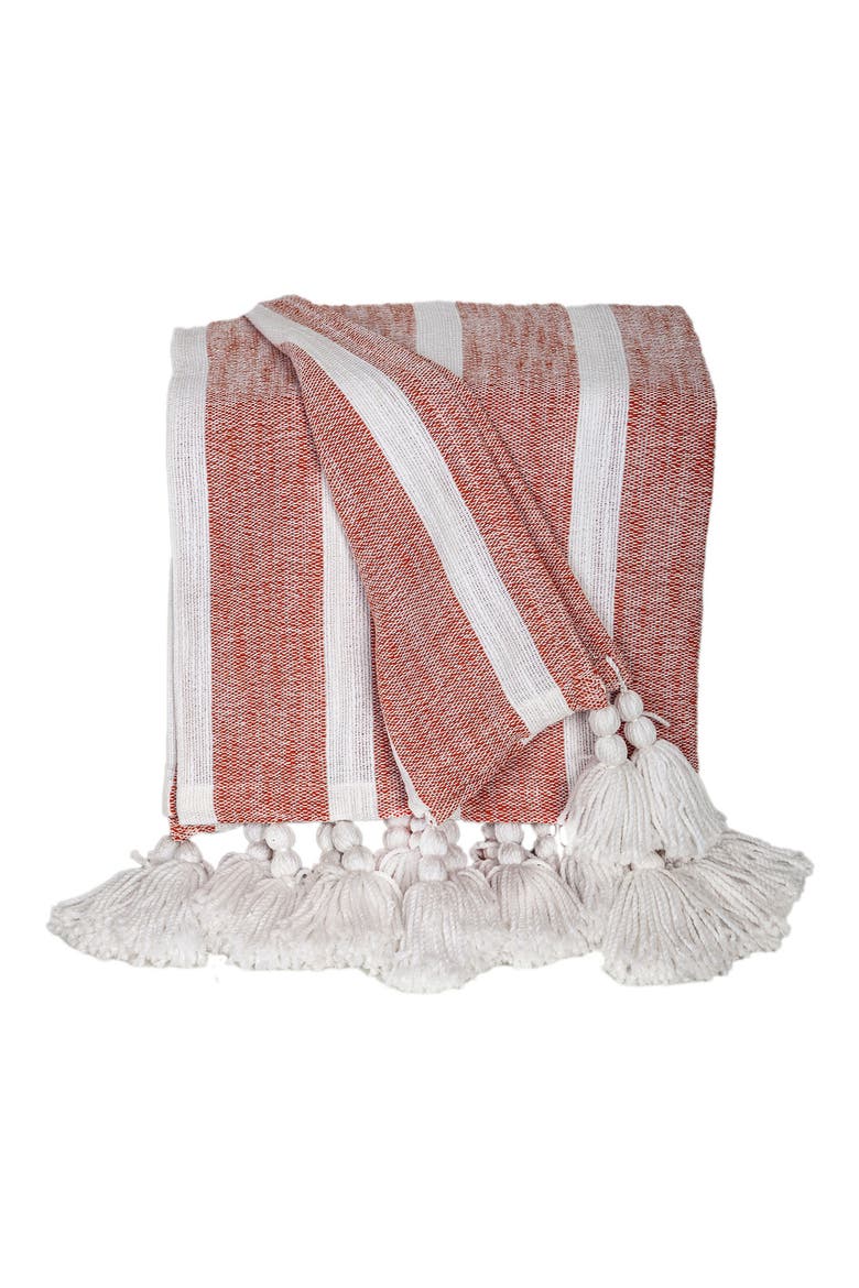 Nara Stripe Tassel Throw Blanket, Main, color, RUST