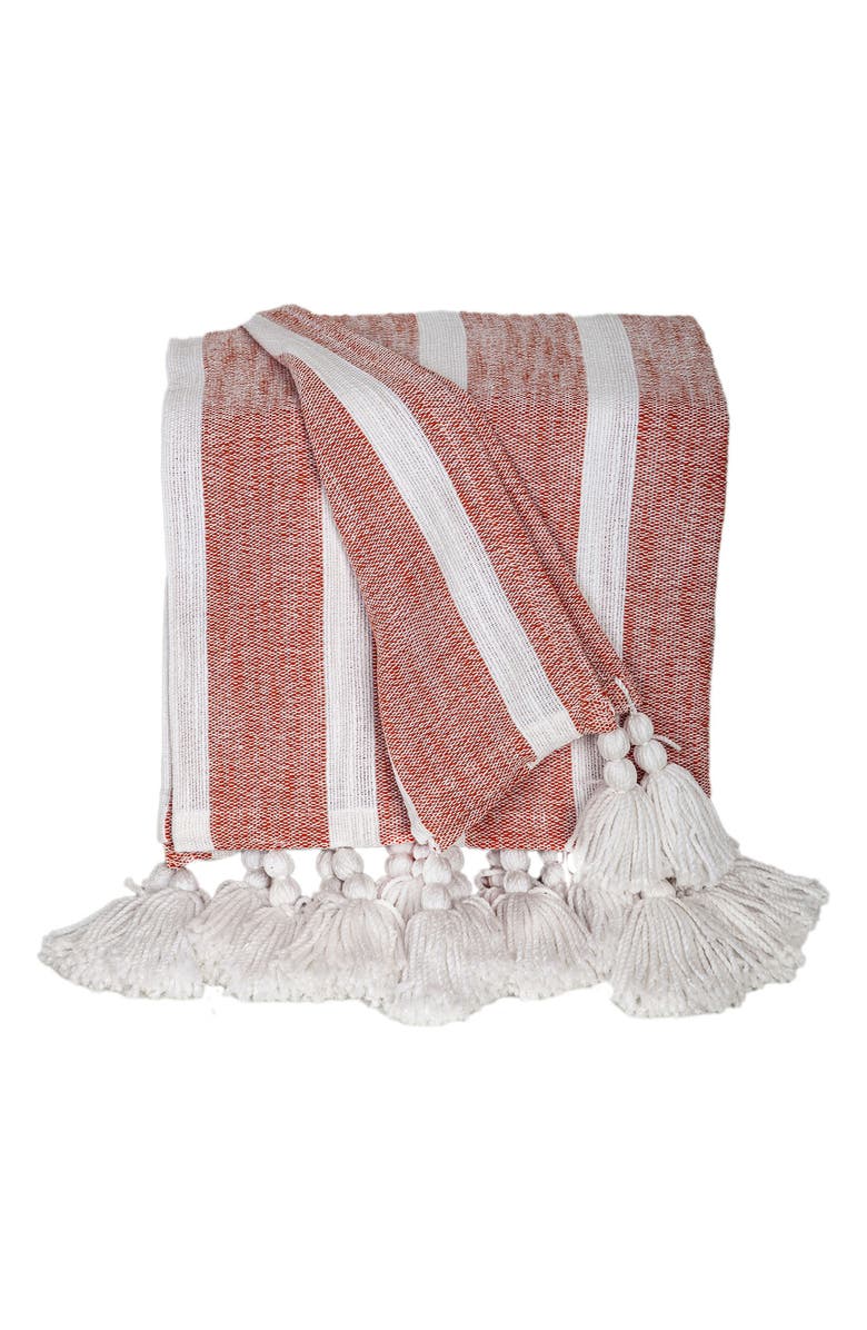 PARKLAND COLLECTION Nara Stripe Tassel Throw Blanket, Main, color, Rust