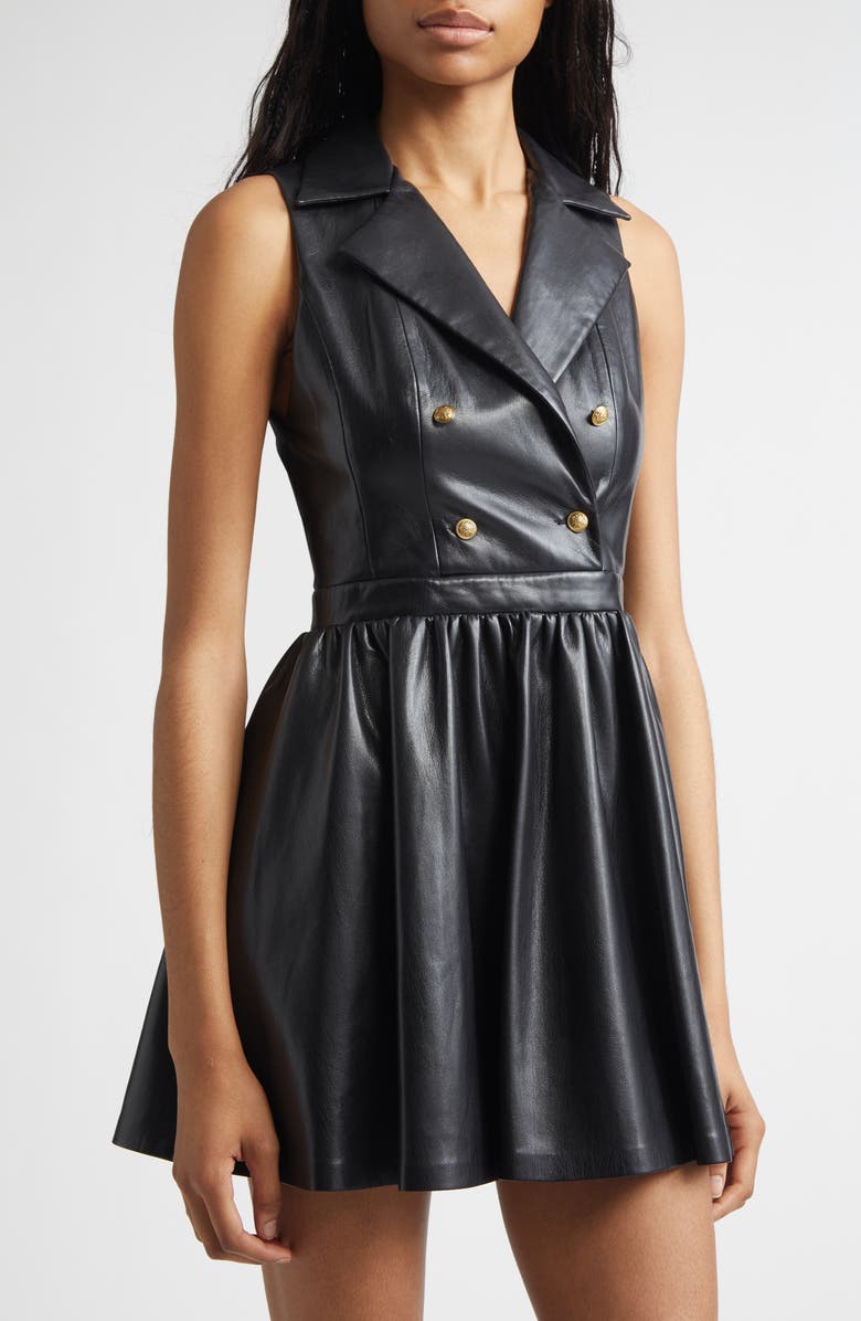 Alice + Olivia Emmy Faux Leather Sleeveless Dress, Alternate, color, Black