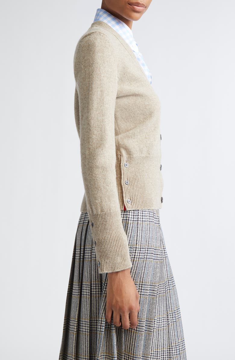 Thom Browne Classic 4-Bar Jersey Stitch Wool Cardigan, Alternate, color, Khaki