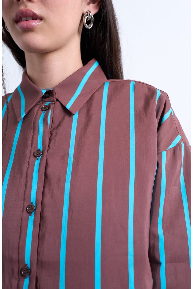 Oversize Stripe Quilted Button-Up Shirt, Alternate, color, BROWN MULTI