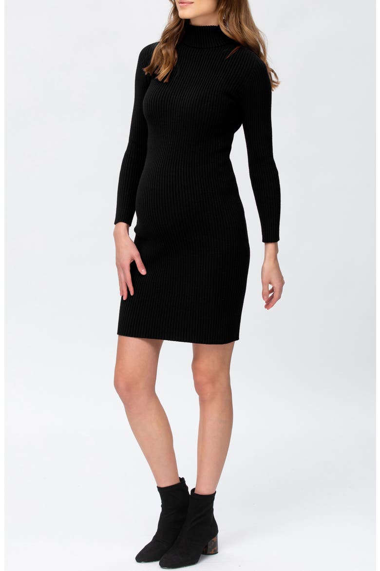 Turtleneck Long Sleeve Rib Maternity Sweater Dress, Alternate, color, BLACK