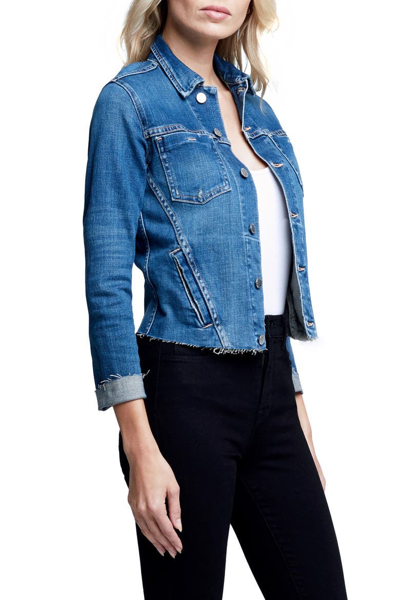 Janelle Raw Cut Slim Denim Jacket, Alternate, color, SHASTA