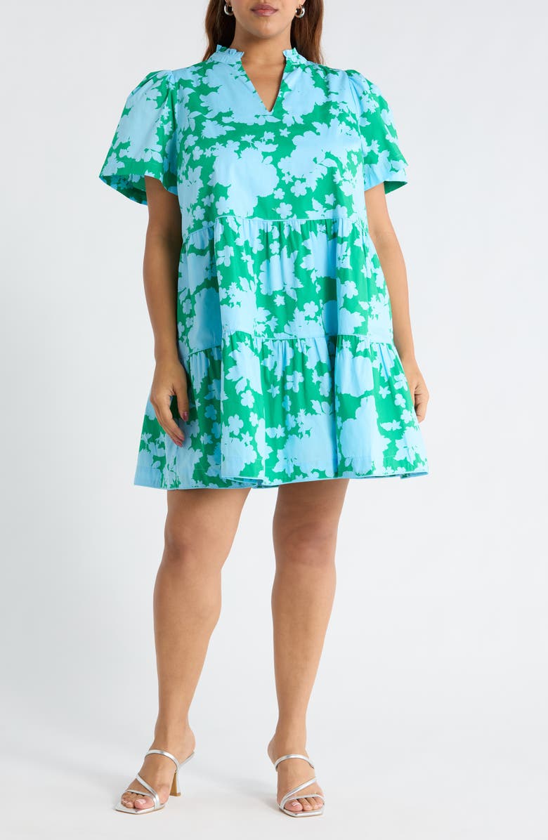 SUGARLIPS Candace Floral Tiered Cotton Dress, Main, color, Blue-Kelly