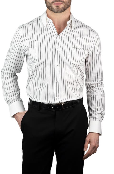 Trim Fit Stripe Cotton Dress Shirt