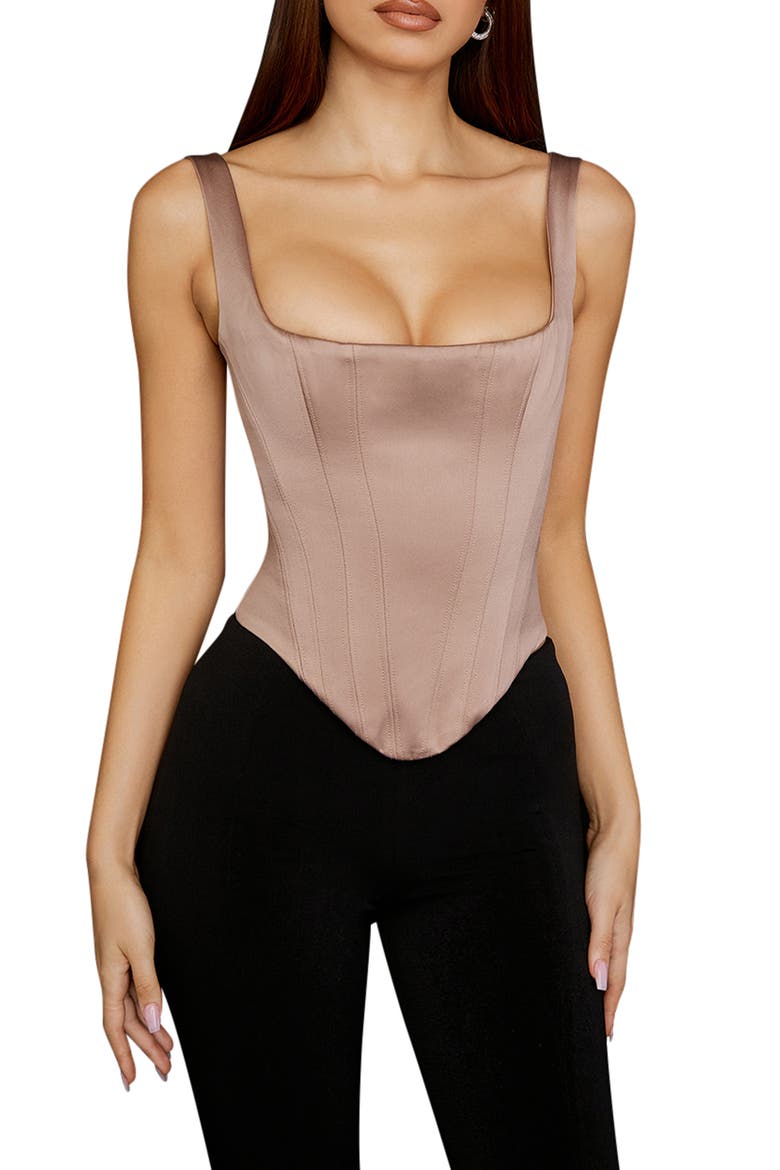 Rafa Satin Longline Corset Top, Main, color, STONE