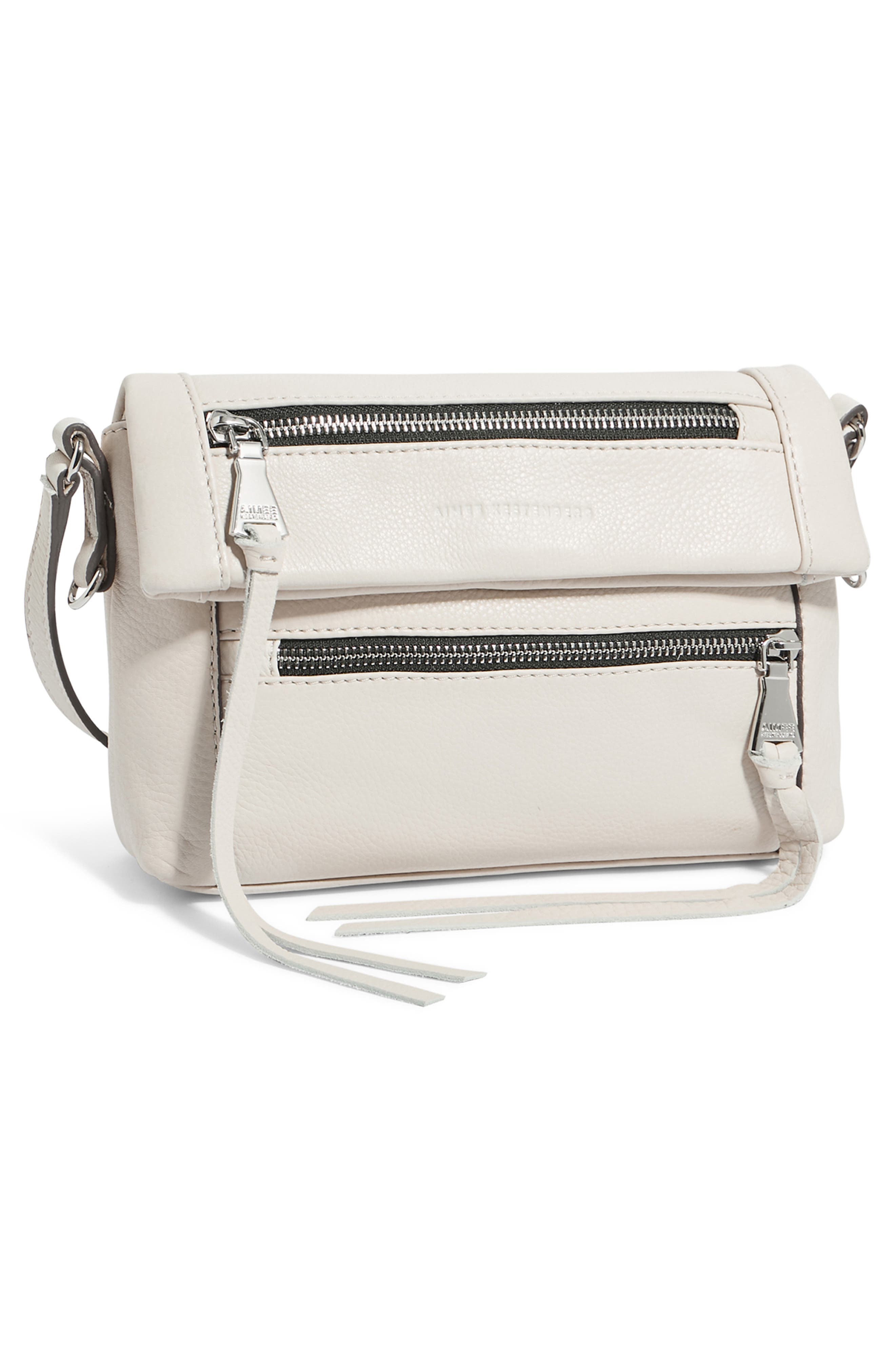 Crosstown Double Entry Leather Crossbody Bag, Alternate, color, CHALK