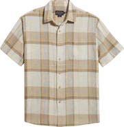 Pendleton Dawson Plaid Short Sleeve Linen Blend Button-Up Shirt