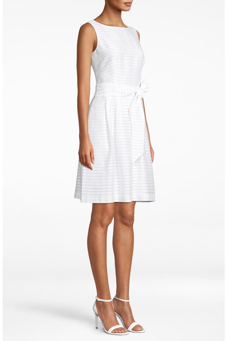 Sheer Stripe Sleeveless Fit & Flare Dress, Alternate, color, WHITE