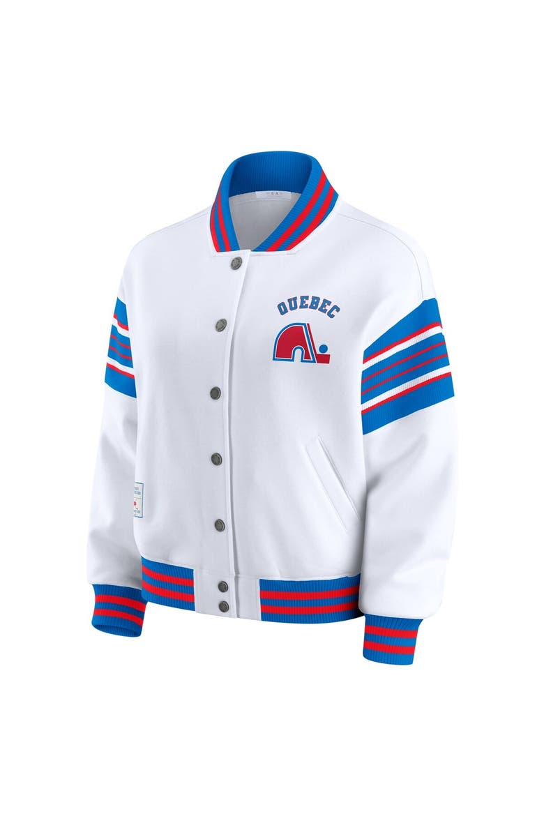 Women's WEAR by Erin Andrews White/Blue Quebec Nordiques Full-Snap Fleece Sweatshirt Jacket, Alternate, color, Blue