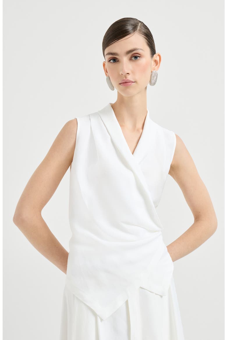 Fluid twill vest with monili, Main, color, White