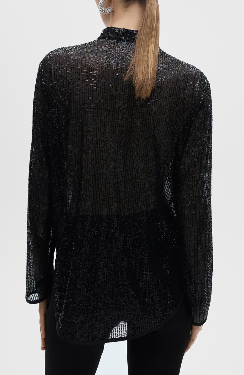 MANGO Xurano Sequin Button-Up Shirt, Alternate, color, Black