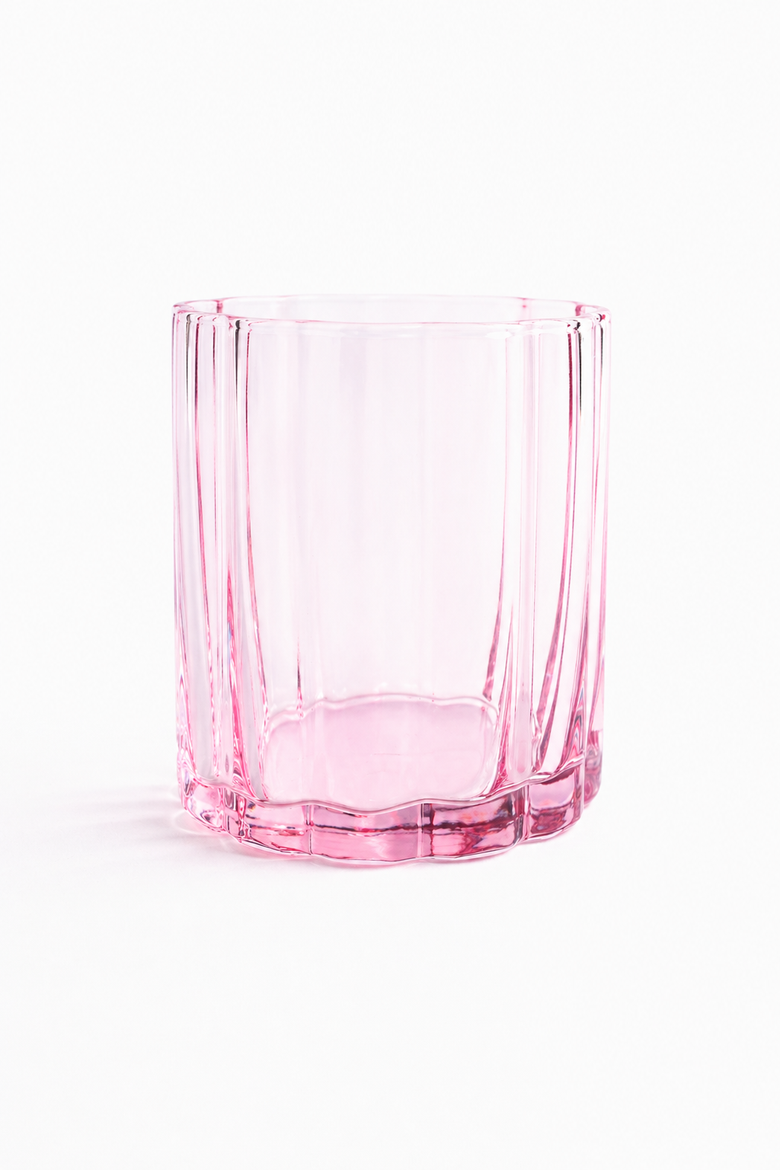Scalloped Rim Fluted Short Tumbler Glass, Set of 4, 8oz, Blush Pink, Alternate, color, pink