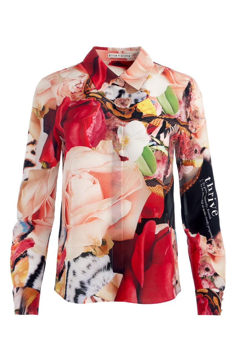 Alice + Olivia Willa Floral Silk Button-Up Shirt, Alternate, color, 