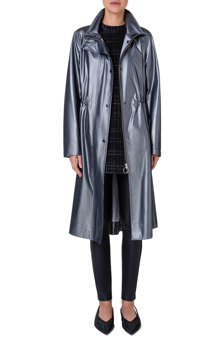 Akris punto Dot Pattern Water Repellent Trench Coat, Main, color, Black Silver