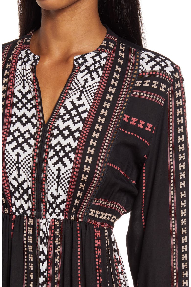 Hudson Southwest Border Print Long Sleeve Maxi Dress, Alternate, color, BLACK
