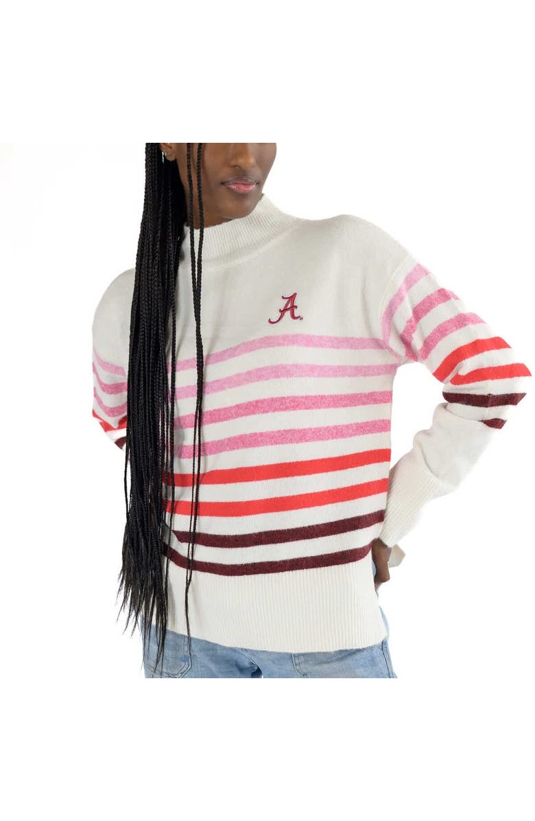 LUSSO Women's Lusso  White Alabama Crimson Tide Simone Striple Mock Neck Oversized Pullover Sweater, Alternate, color, White
