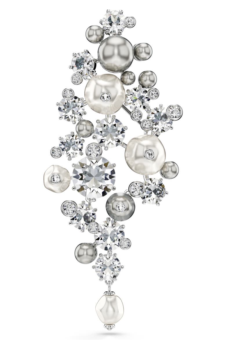 Constella Crystal & Faux Pearl Brooch, Main, color, RHODIUM/ CRYSTAL