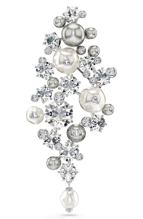 Swarovski Constella Crystal & Faux Pearl Brooch In Silver
