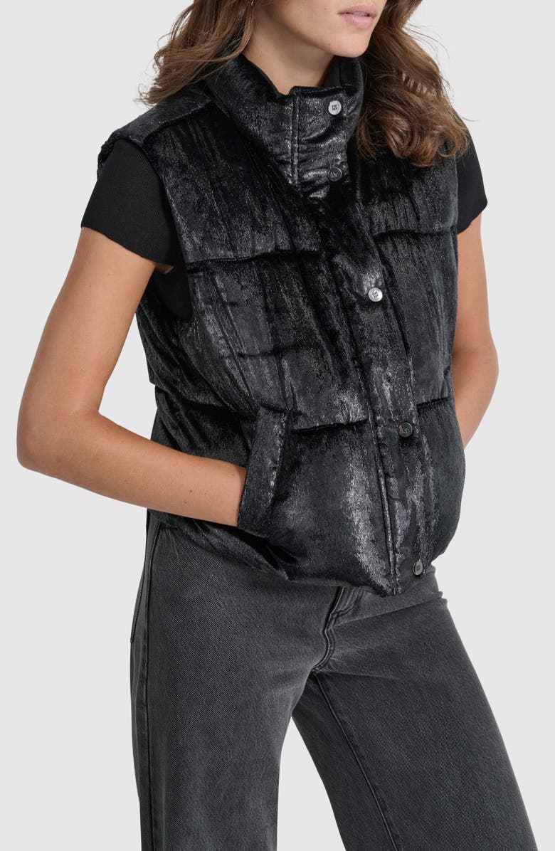 DKNY Metallic Velvet Puffer Vest, Alternate, color, 