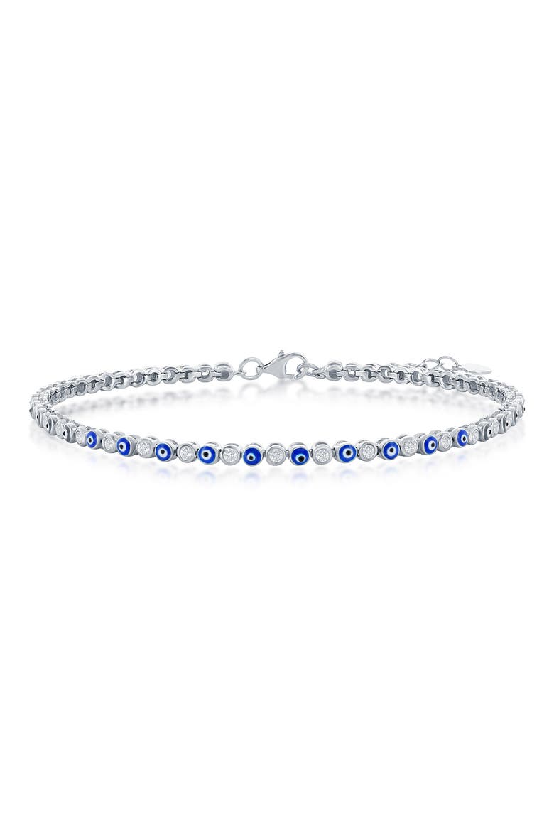 Evil Eye Cubic Zirconia Tennis Anklet, Main, color, BLUE