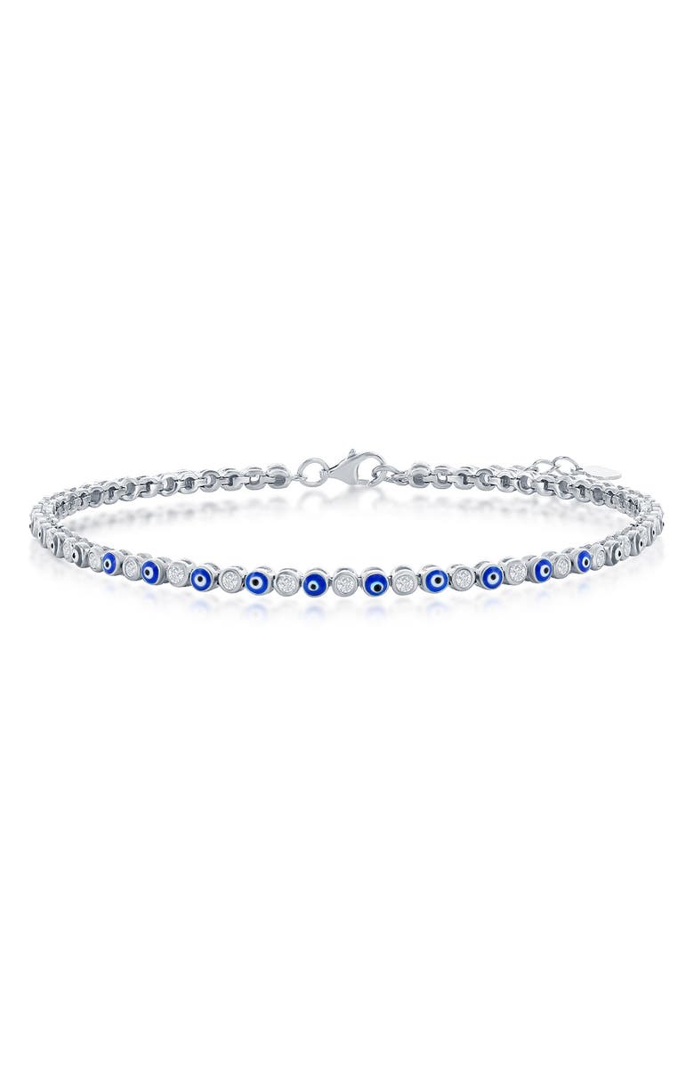 SIMONA Evil Eye Cubic Zirconia Tennis Anklet, Main, color, Blue