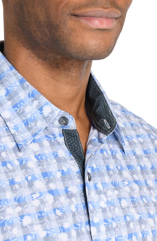Construct Floral Slim Fit 4-way Stretch Button-up Shirt In Grey