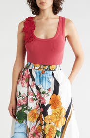 T Tahari Floral Appliqué Sweater Tank