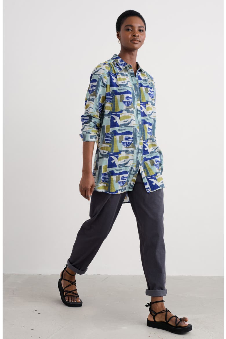 Wren Abstract Print Cotton Blend Button-Up Shirt, Alternate, color, WINDOWSCAPE SKETCH CHALK