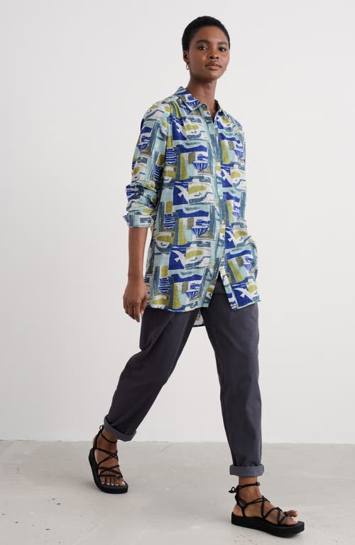 Seasalt Cornwall Wren Abstract Print Cotton Blend Button-up Shirt In Blue