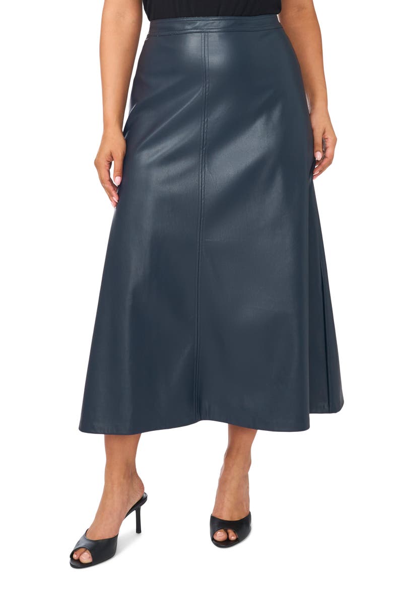 Faux Leather Center Seam Maxi Skirt, Main, color, RICH NAVY