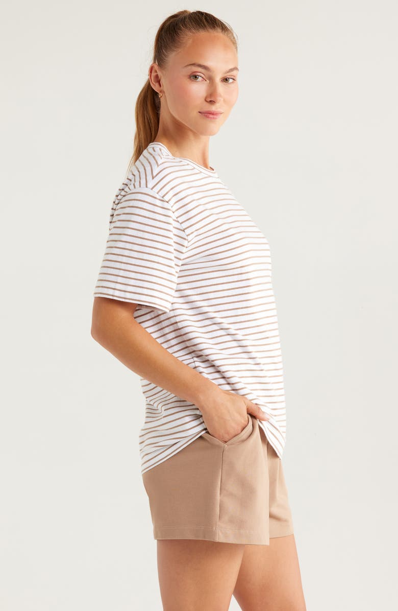 Recess Pickleball x Zella Stripe Boxy Cotton T-Shirt, Alternate, color, White- Tan Court Stripe