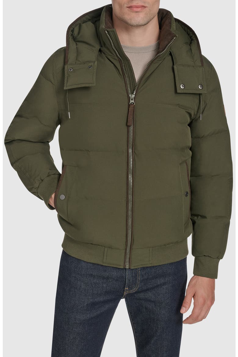 Langham Water Resistant Hooded Puffer Bomber Jacket, Main, color, FOREST