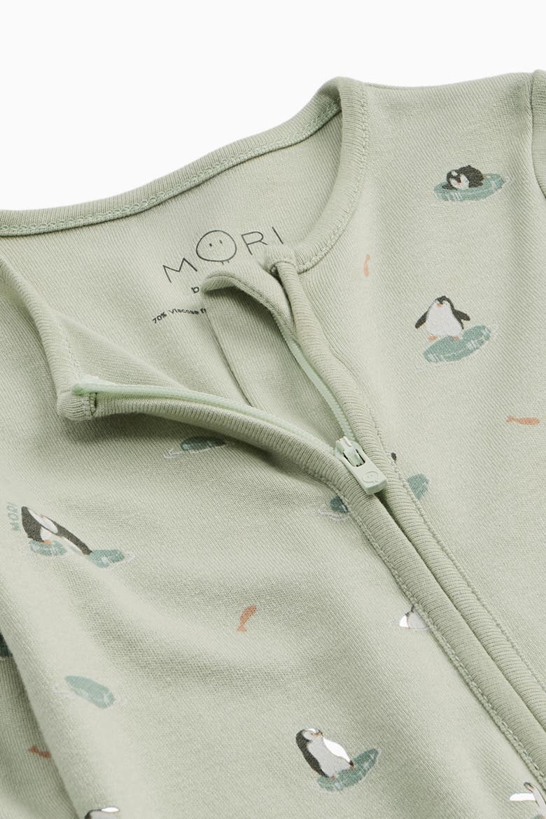 Penguin Two Way Zip-Up Sleepsuit, Alternate, color, Mint Penguin