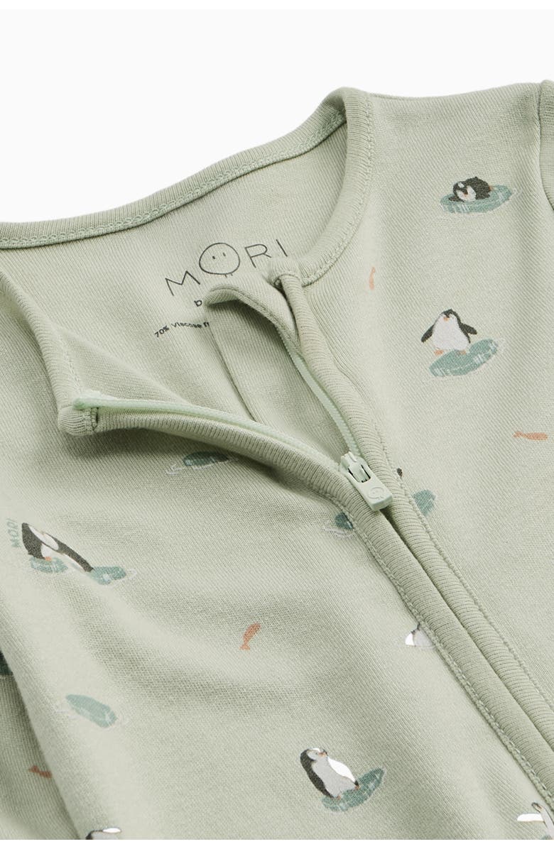 MORI Penguin Two Way Zip-Up Sleepsuit, Alternate, color, Mint Penguin