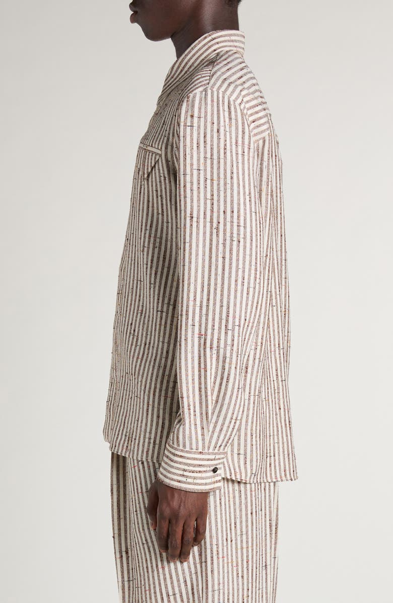 Bottega Veneta Flecked Stripe Button-Up Shirt, Alternate, color, 9236 Talc/ Loam