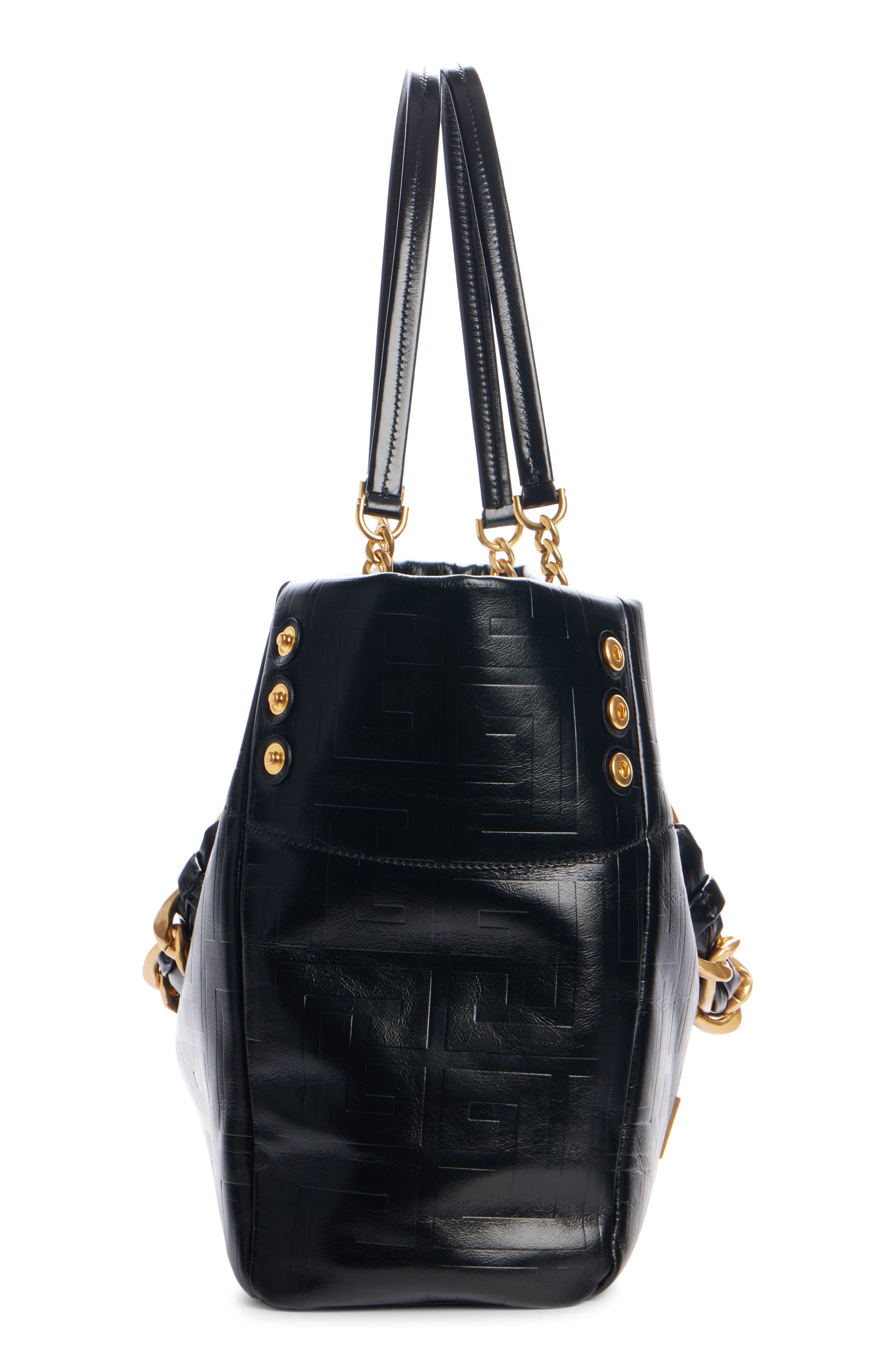 Balmain Small 1945 Monogram Embossed Soft Leather Tote, Alternate, color, 0Pa Black