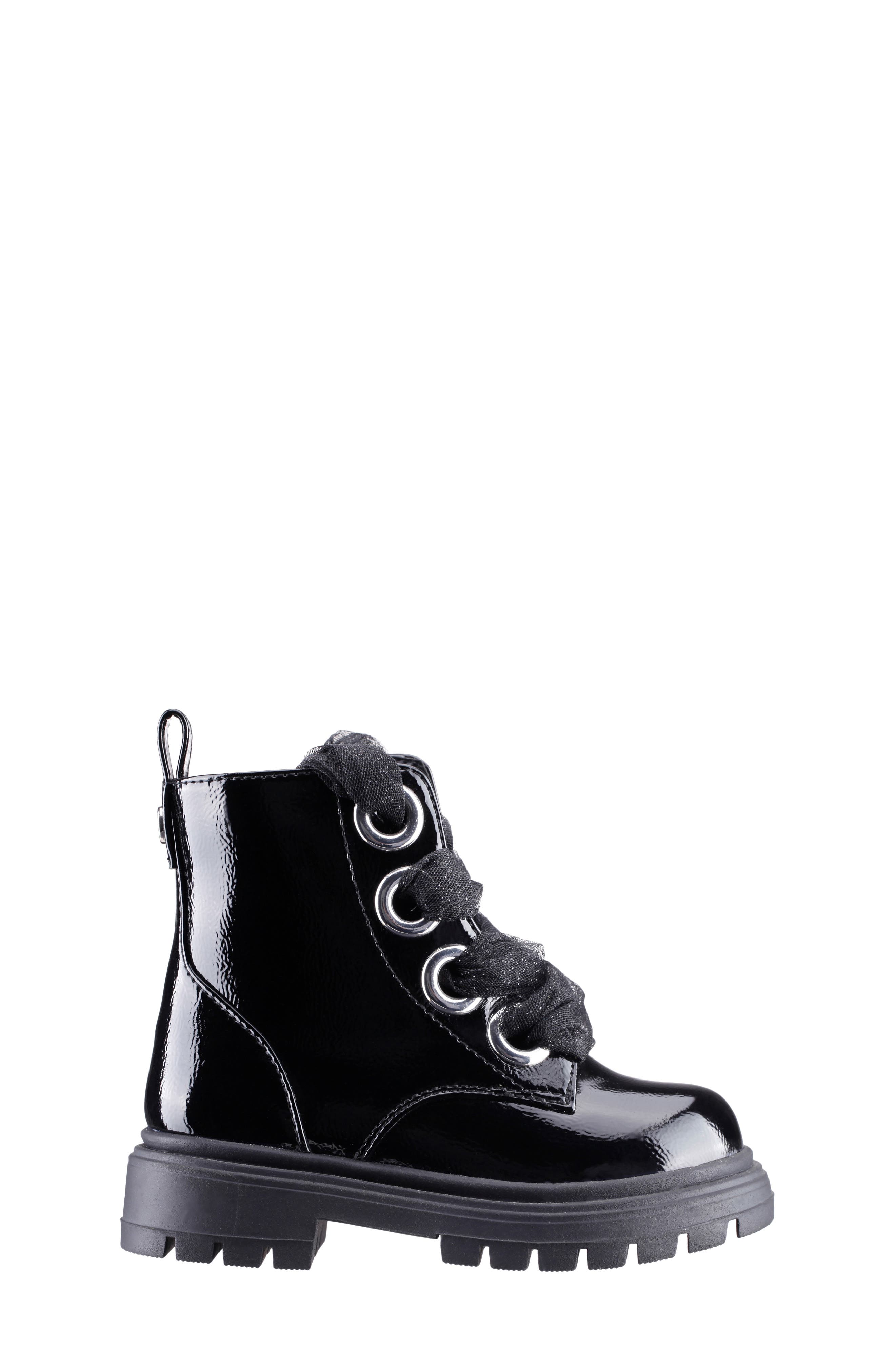 Nina Kids' Chassy Lug Sole Boot, Alternate, color, Black Crinkle Metallic