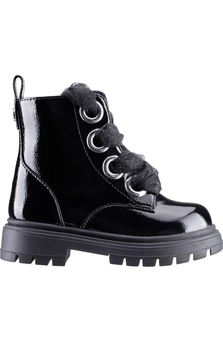 Nina Kids' Chassy Lug Sole Boot, Alternate, color, Black Crinkle Metallic