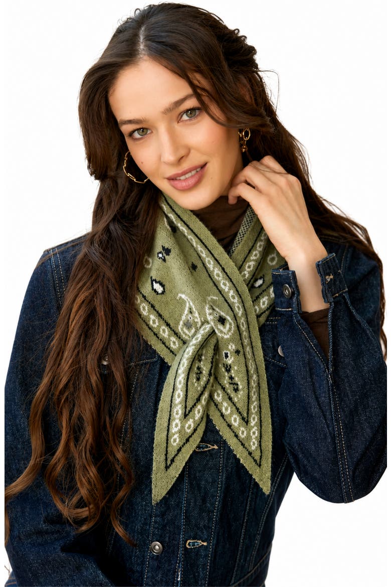Paisley Knit Bandana, Alternate, color, OLIVE